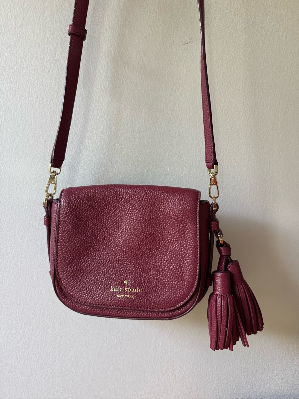 Kate Spade Pebbled Leather Crossbody Bag in Burgundy